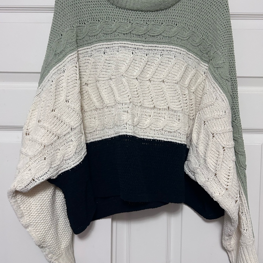 Planet Gold Green, Cream, and Black Knit Sweater